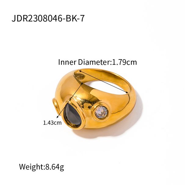 JD Designer's Gold Water Drop Black Diamond Cute Emoji Bag Closed Ring # 7 Set with Zircon_voghion.com