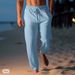 Men's Cotton Linen Pants Summer Casual Beach Drawstring Elastic Waist Straight Leg Breathable Comfortable Trousers_voghion.com