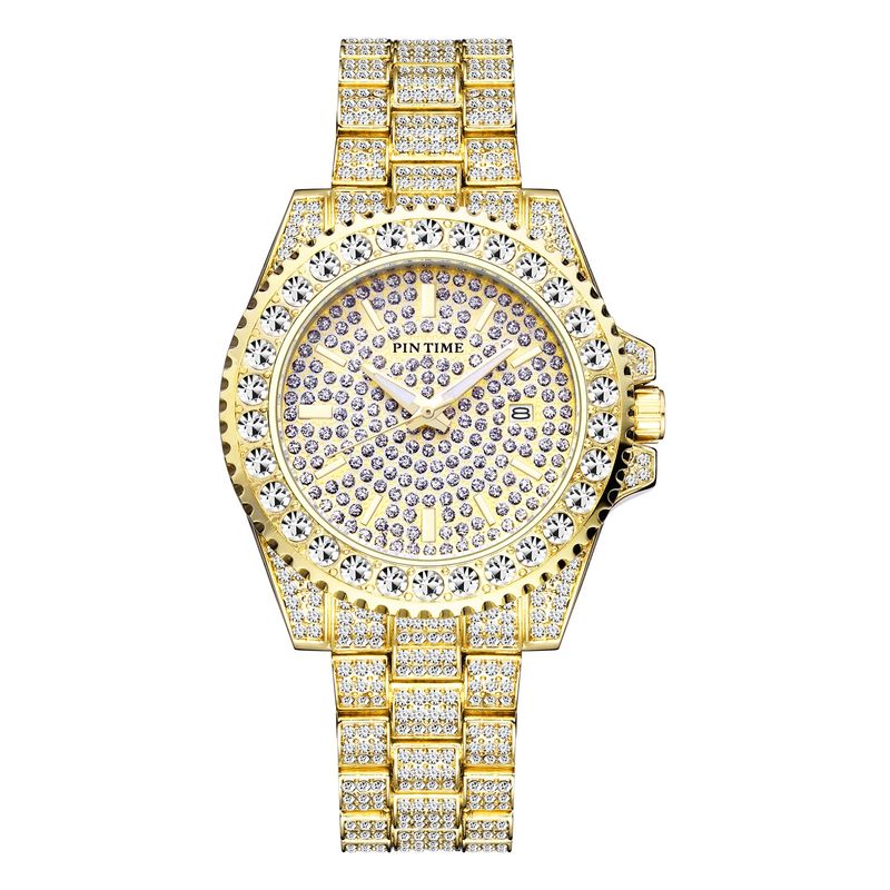 Orologio da uomo di lusso Pintime Gold Hip Hop Bling al quarzo ghiacciato Orologio da uomo con diamanti Starry Sky Star Dust_voghion.com