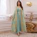 AB473 Elegantes, besticktes Dubai-Jalabiya-Kleid, zweiteiliges Set für Damen – Langärmliger Fledermaus-Kaftan mit Gürtel, Partykleidung im Stil des Nahen Ostens_voghion.com