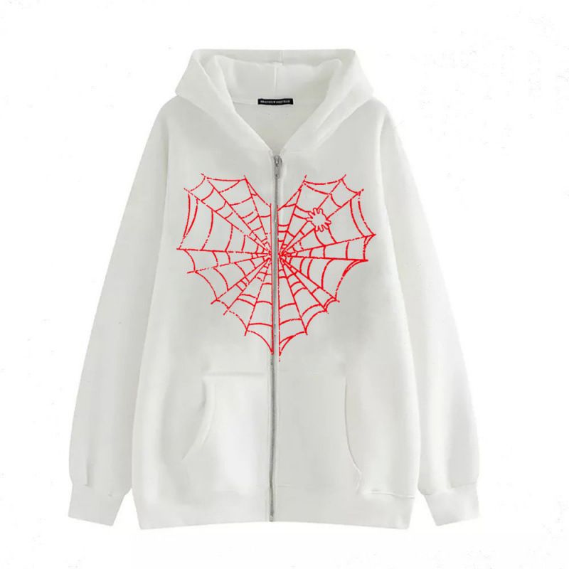 Trendy Brand Fashion Spider Web Print Zipper Hooded Men's Casual Versatile Long Sleeve Sweatshirt Cardigan_voghion.com