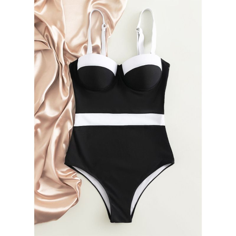 Elegant French-Inspired One-Piece Swimsuit For Women - Retro High-Waisted Modest Swimwear With Adjustable Straps & Built-in Bra Support In_voghion.com