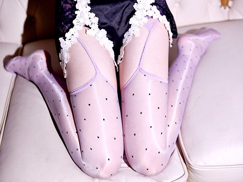 Resim Kız Seksi Saf Arzu Jartiyer Siyah İpek Ücretsiz Askılı Polka Dot Çorap (İnce) Kadın Çorapları_voghion.com