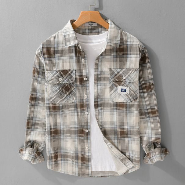 Frühlings-Herrenhemd mit einfachen langen Ärmeln, locker, bequem, frisch und lässig_voghion.com