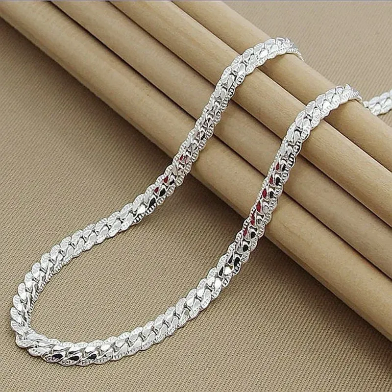 Collana con catena laterale completa in argento Sterling 6MM alla moda per donne e uomini, set di gioielli alla moda, regalo di nozze_voghion.com