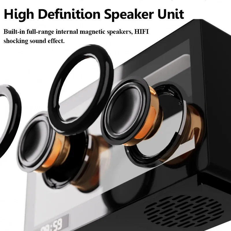 Mini Transparent Visible Bluetooth Speaker with Clock Portable Card Wireless Music Player Desktop LED Atmosphere Lamp_voghion.com