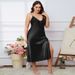 New Plus Size Ice Silk Nightgown With Long Suspender Design, Preferred For Women's Summer Home Wear_voghion.com