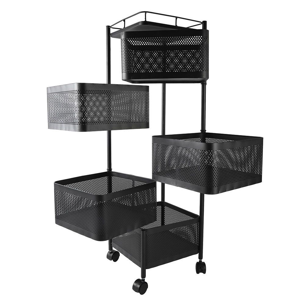 6Tier Kitchen Rotating Storage Basket Trolley Cart Utility Veg Mobile Shelf Rack_voghion.com
