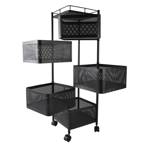 6Tier Kitchen Rotating Storage Basket Trolley Cart Utility Veg Mobile Shelf Rack_voghion.com