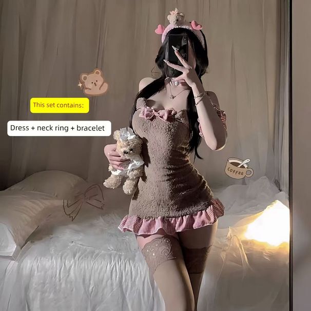 Intimes 2024 Nouvelle Arrivée Sexy Petite Poitrine Gaine Femme de Chambre Uniforme Attrayant Robe Passion Lit Honte Pamas Hiver_voghion.com