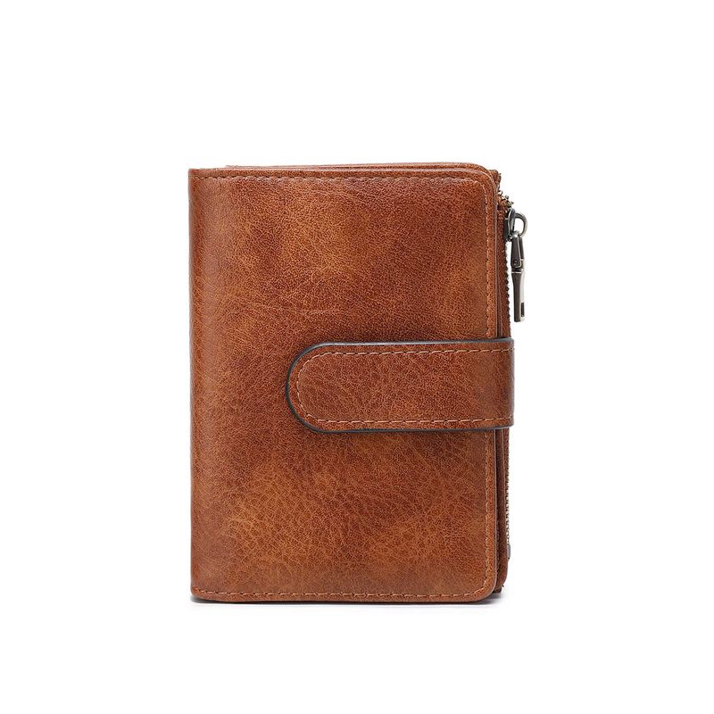 Women's Wallet & Men's Wallet Rfid Anti-theft Brush Ladies Purse Multi-card Simple Three-fold Wallet Retro Short Wallet_voghion.com