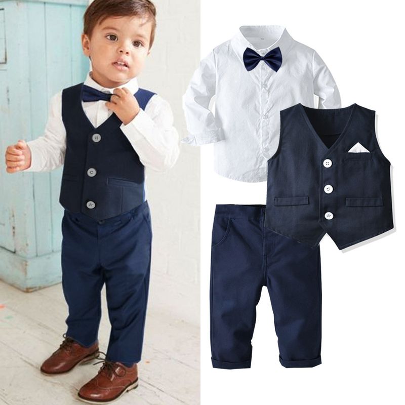 Ropa de bebé, vestido para niño, traje para niño, camisa de manga larga, chaleco, pantalones, vestido de presentador de banquete para niños con flores de caballero_voghion.com