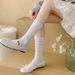 Gray Ballet Sweet White Calf Thin Hollow Out Seamless Long Tube Slouch Ins Style Solid Color JK Socks_voghion.com
