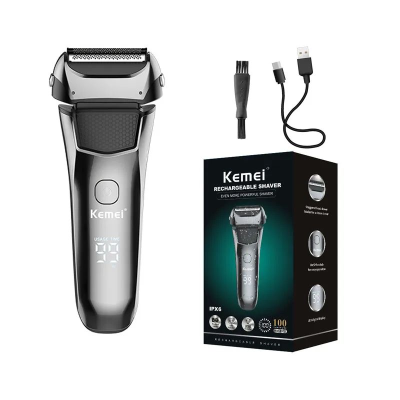 Kemei km-8512 Elektrischer Bartschneider für Männer, wiederaufladbar, wasserdicht, mit LCD-Display, Rasierer, Glatzentrimmer_voghion.com