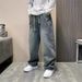 Jeans mit elastischer Taille für Herren, locker, weit, Herbst/Winter, neue Studentenhose mit geradem Bein, lange Hose_voghion.com