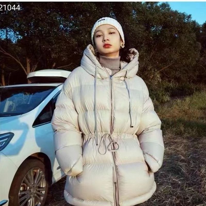 2025 Herfst en Winter Nieuwe Witte Duck Puff Down Jas Voor Vrouwen, Middellange Tot Lange Taille, Losse Warme Jas Met Capuchon, Trendy_voghion.com
