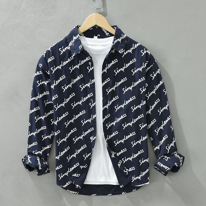 6675 Japanese literary shirt men printed loose long sleeves new trend casual Joker shirt men a generation._voghion.com