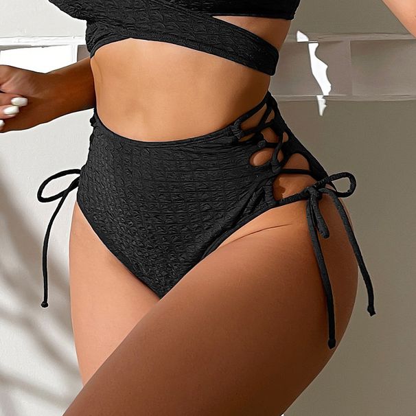 Nuovo costume da bagno da donna all'ingrosso, tinta unita, con nodo, a vita alta_voghion.com