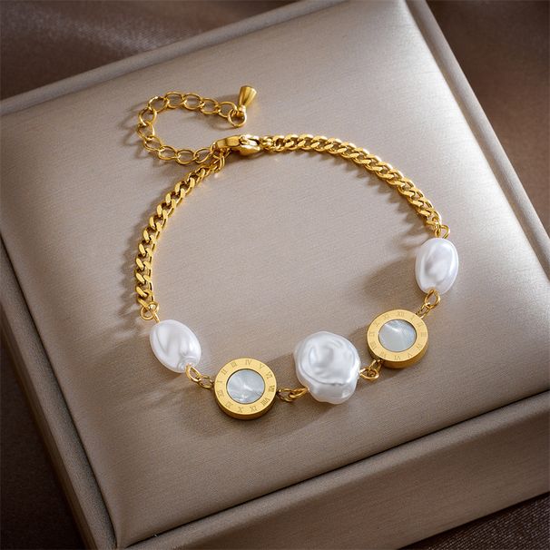 Fashionable high-end niche retro temperament simple double-layered chain pearl round pentagram five-pointed star butterfly bracelet_voghion.com