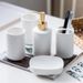 5-Piece Ceramic Bathroom Set – Minimalist Toothbrush Holder, Soap Dish & Cups For Modern Vanities (Matte White) – Stackable, Non-Slip_voghion.com