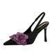 3526-H57 Scarpe da donna con tacco a spillo, con cinturino posteriore cavo, punta affilata, blocchi di colore e fiori, basse e basse_voghion.com