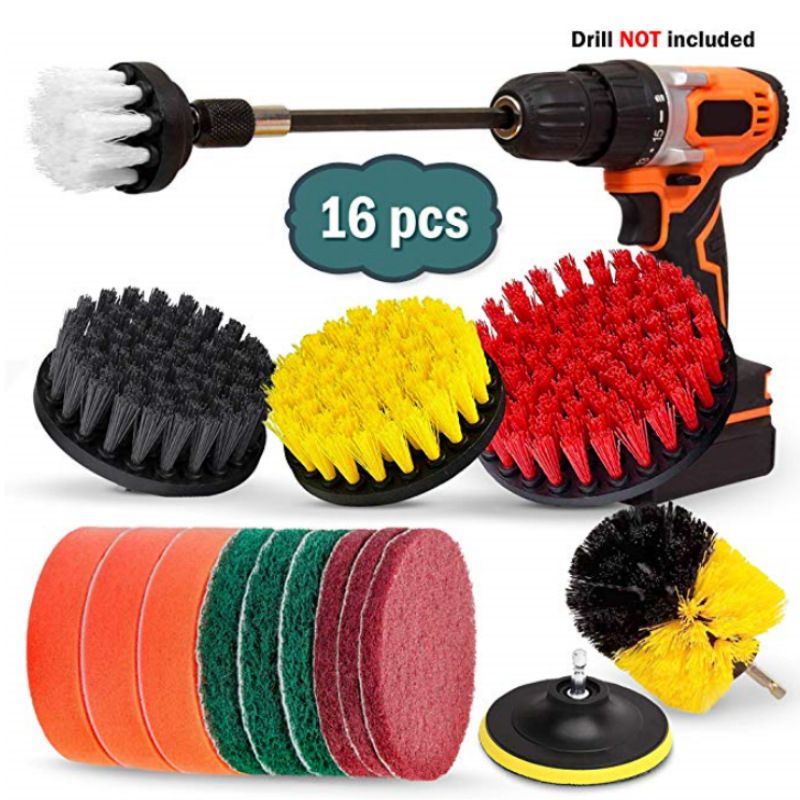 16 piece set of floor and wall cleaning polishing brushes, electric drill tool brushes_voghion.com