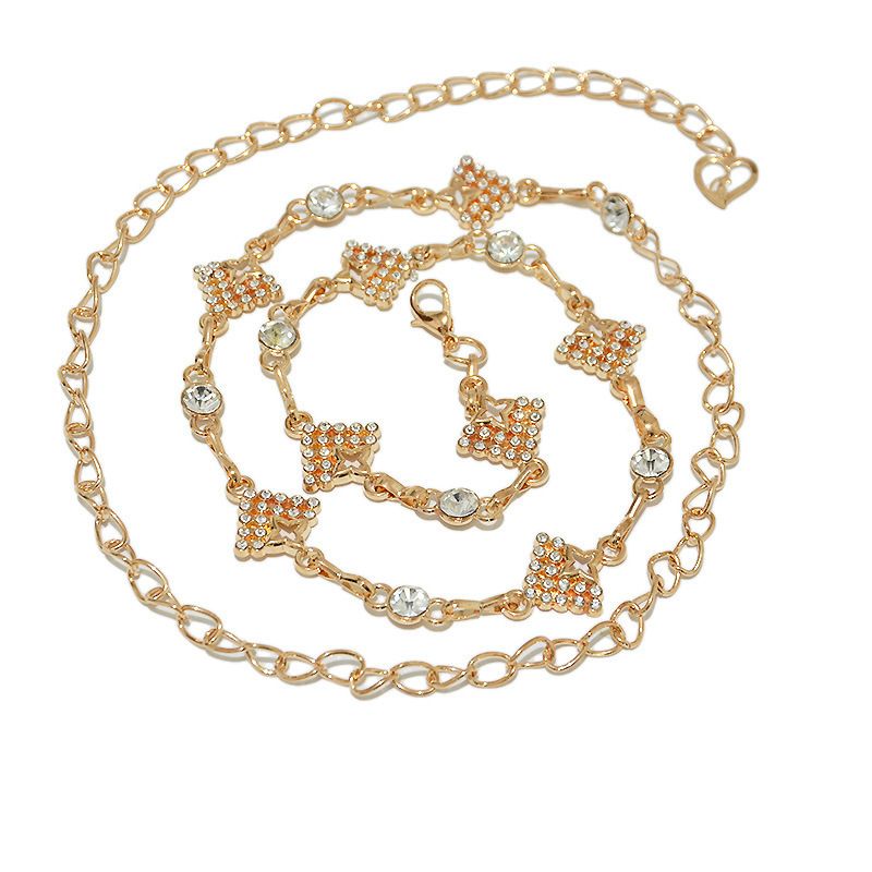 Koreanische Version Minimalistische Neue Strass eingelegte Metall Taillenkette, Damenmode Vielseitige Bauchtanz Körperkette_voghion.com