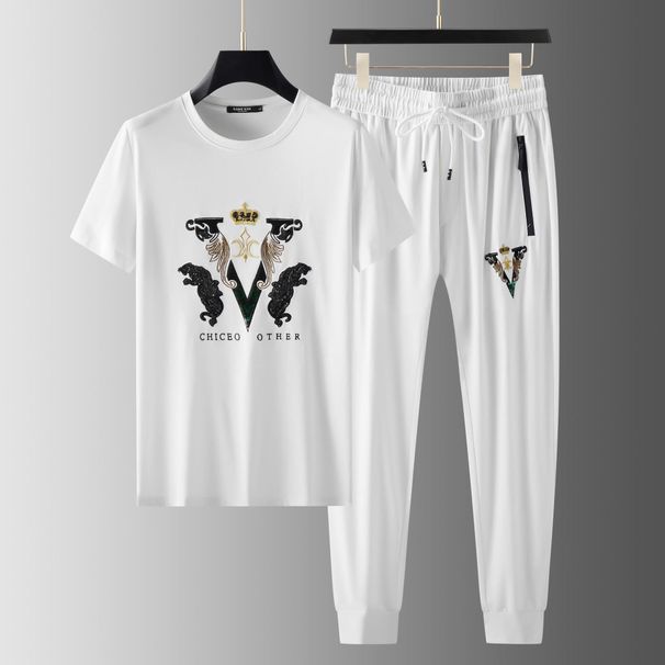 Herrenbekleidung Waren Sommer neue Mode Eis Seide weiß Kurzarm Anzug Männer Version der Jugend hübsche Stickerei zweiteiligen Anzug Männer_voghion.com