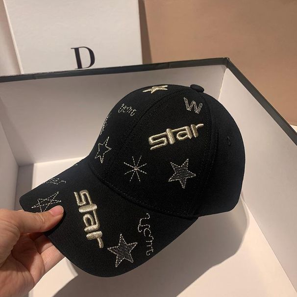 Baseballkapp mat fënnefeckege Stären a gestickte Buschtawen, modesch Instagram-Gesichtsdisplay, villsäitegt Fréijoers Shopping, Casual_voghion.com