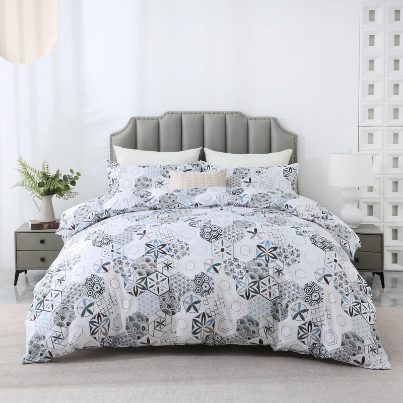 Weiche Faser Weiß Geometrische Quilt Abdeckung Böhmische Drei Stück Bettwäsche Set_voghion.com