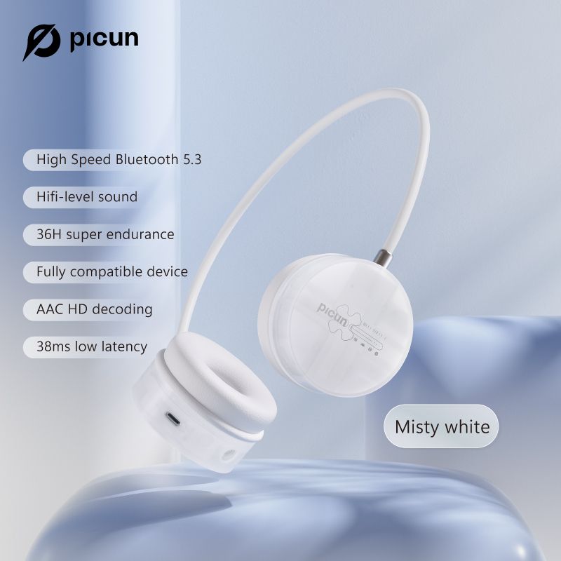 Picun I30 Cuffie wireless HiFi stereo leggere Bluetooth 5.3 con microfono, 36 ore di riproduzione per telefono e PC_voghion.com