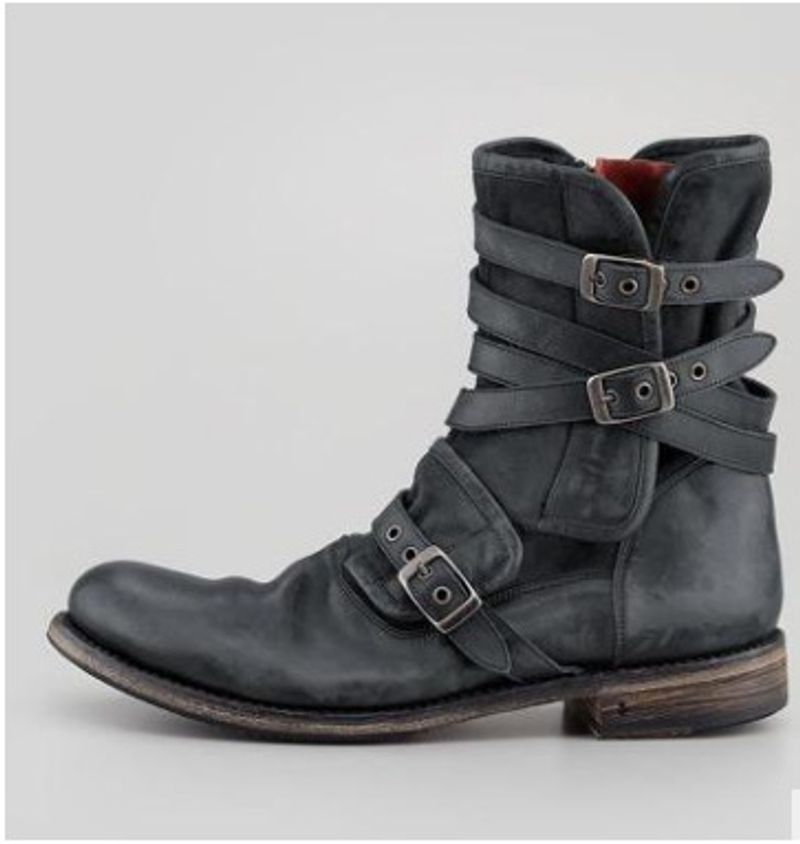 2021 new foreign trade cross-border round head belt buckle side zipper thick heel casual men's short boots large size_voghion.com