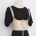 Damen Leder Body Harness Weste Gürtel Weiblich Schwarz Schleife Schultergurt_voghion.com