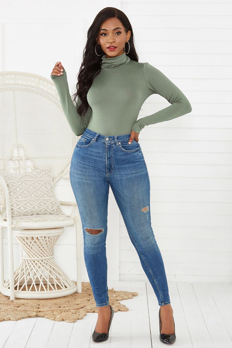 Vêtements pour femmes, manches longues, col roulé, slim, couleur unie, body, hiver_voghion.com