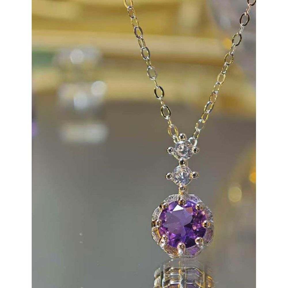 Collana con ciondolo di lusso di alta gamma e luce - Topazio naturale, cristallo giallo e ametista intarsiati con argento_voghion.com