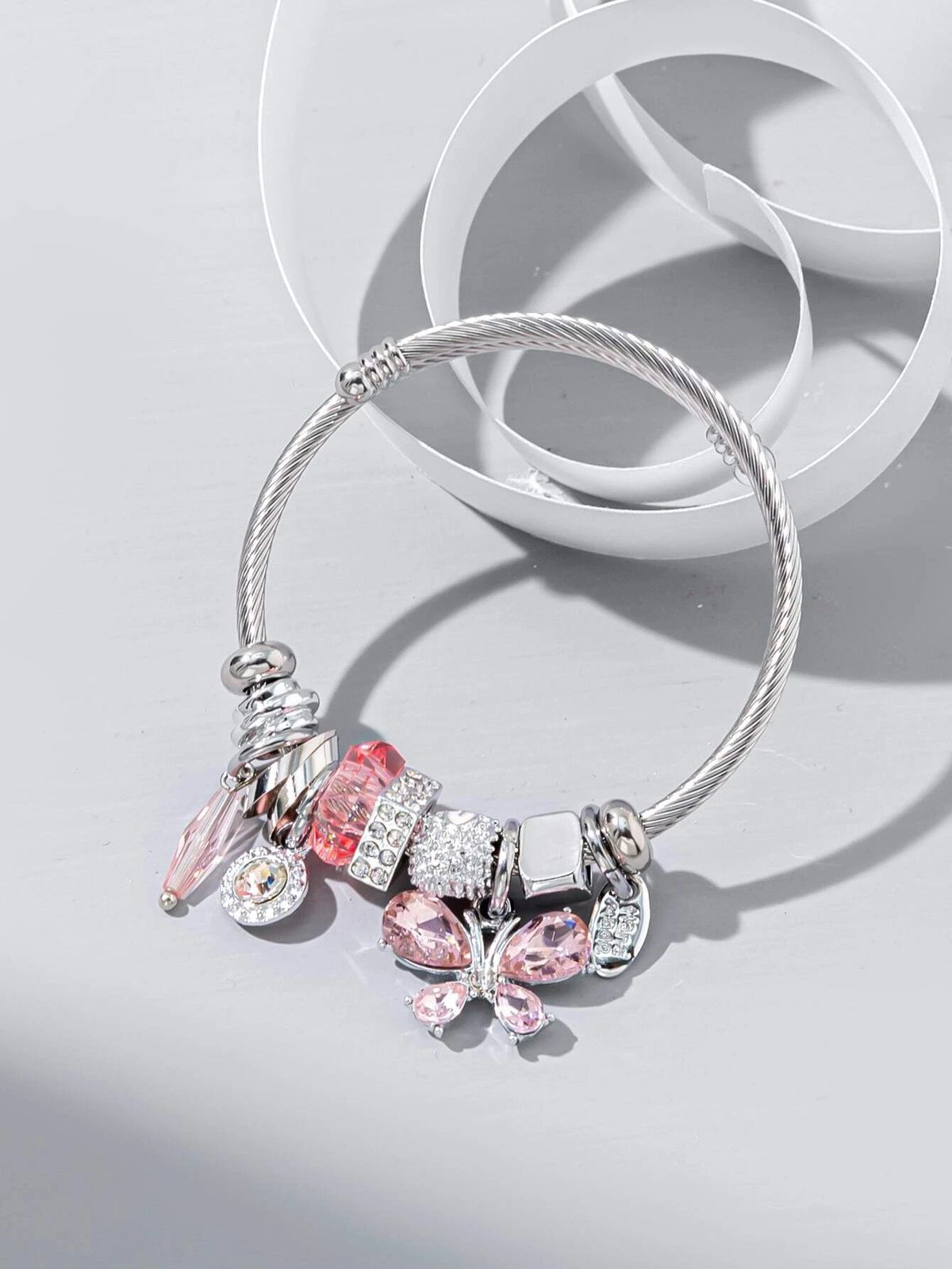 Neue koreanische Ausgabe Edelstahl Open Butterfly Kristall Quaste Glasperlen Armband, weibliches Handstück_voghion.com