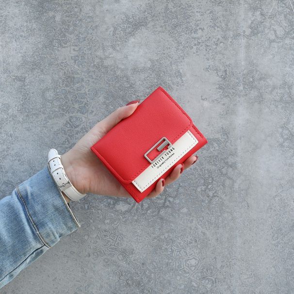 Γυναικείο μικρό, κομψό πορτοφόλι με κοντή αγκράφα, σε αντίθεση χρώματος, με μίνι τσαντάκι για κέρματα_voghion.com