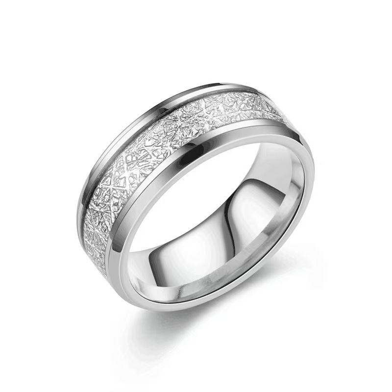 Titanium Steel Couple Ring – Frosted Rime Pattern, Trendy Unisex Design, Non-Fading Durable Jewelry For Men & Women_voghion.com