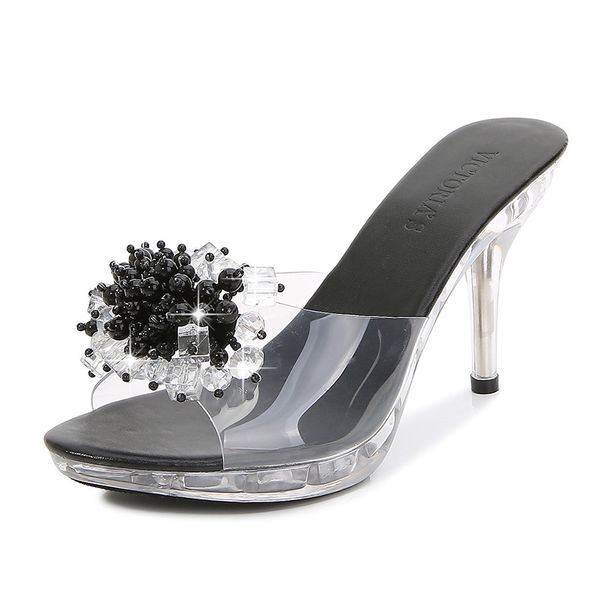 Women's Transparent Rhinestone High Heel Sandals - Summer Casual Platform Slide Slippers_voghion.com