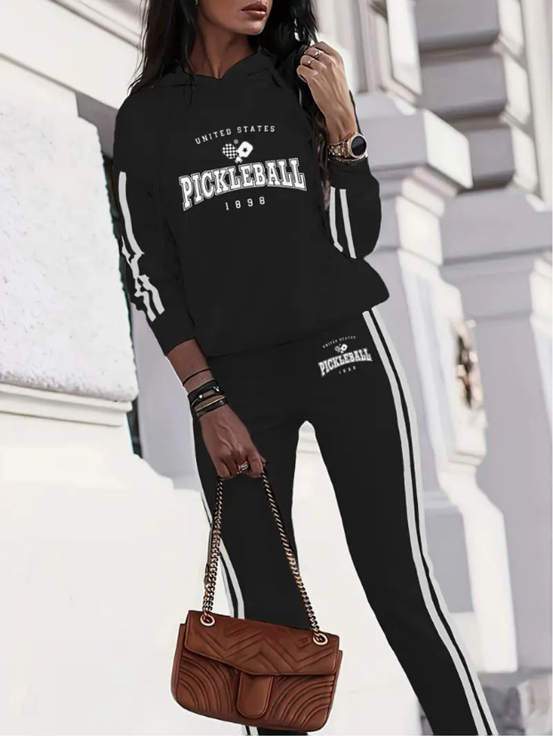 Women's Clothing Hooded Striped Patchwork Long Sleeved Women's Fashion Sports Two Piece Suit 0501 Printing_voghion.com