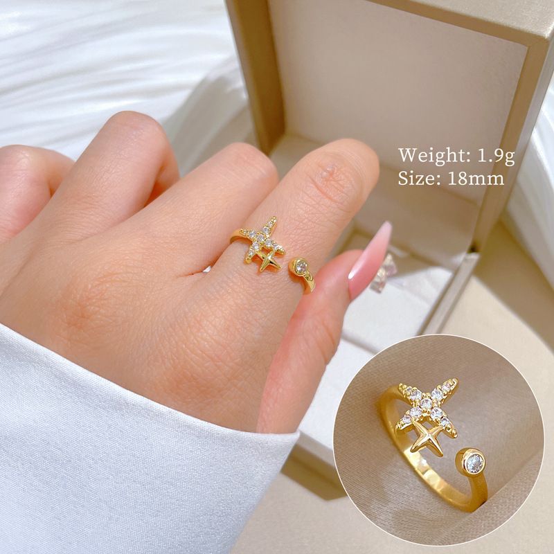 【 Oro vero 】 Zircone pieno di diamanti con apertura regolabile, anello semplice fatto a mano, anello di coppia_voghion.com
