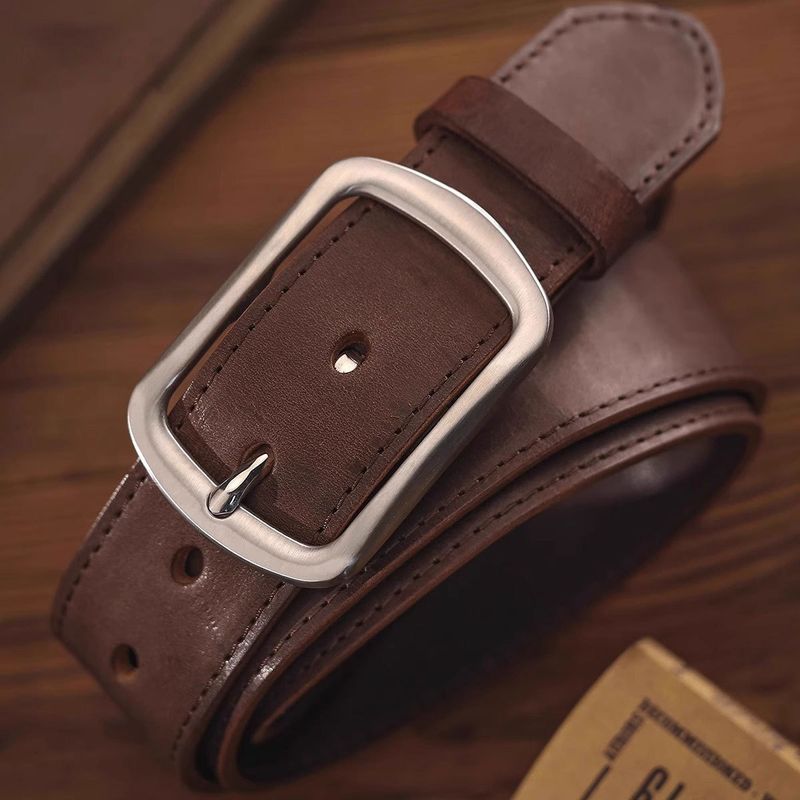 Handmade Top Layer Cowhide Men's Casual Versatile Pin Buckle Genuine Leather Belt For Men_voghion.com
