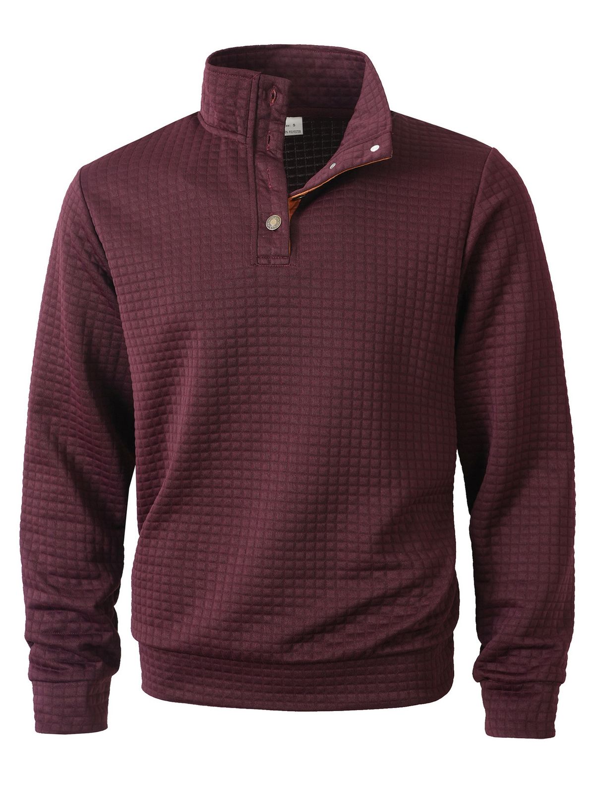 Men's Checkered Stand Collar Button-Up Sweatshirt Long Sleeve Casual Pullover Wrinkle-Free Polyester Slim Fit_voghion.com