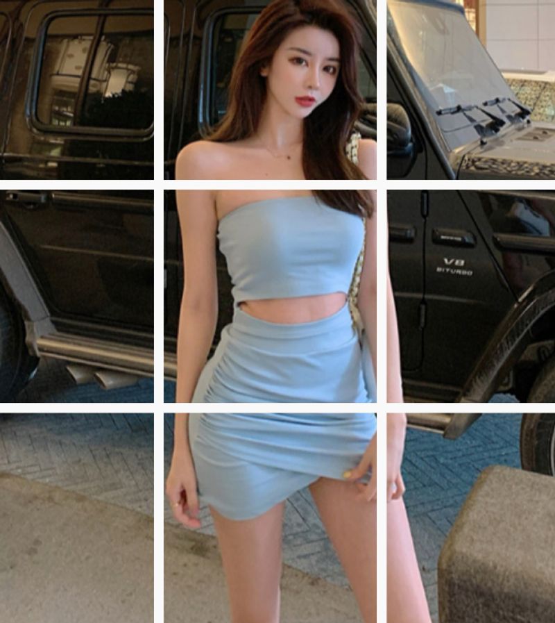 Hong Kong Style Sexy Damen Short + High Waist Rock S1367 Tube Top Zweiteiliges Set_voghion.com