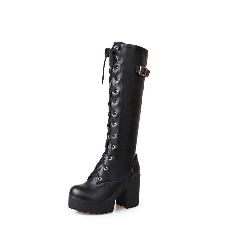High-heeled boots Women's waterproof platform high-heeled boots with large straps_voghion.com