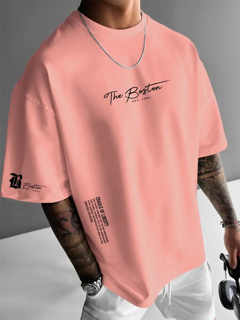 [UrbanEdge] Men's Distressed Tee - Oversized Cotton Streetwear | Euro Fit Graphic Top_voghion.com