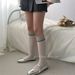 Calf For Women Spring And Autumn Color Block Gray Blue Long Ins Style High Tube Vertical Striped Pile Socks_voghion.com