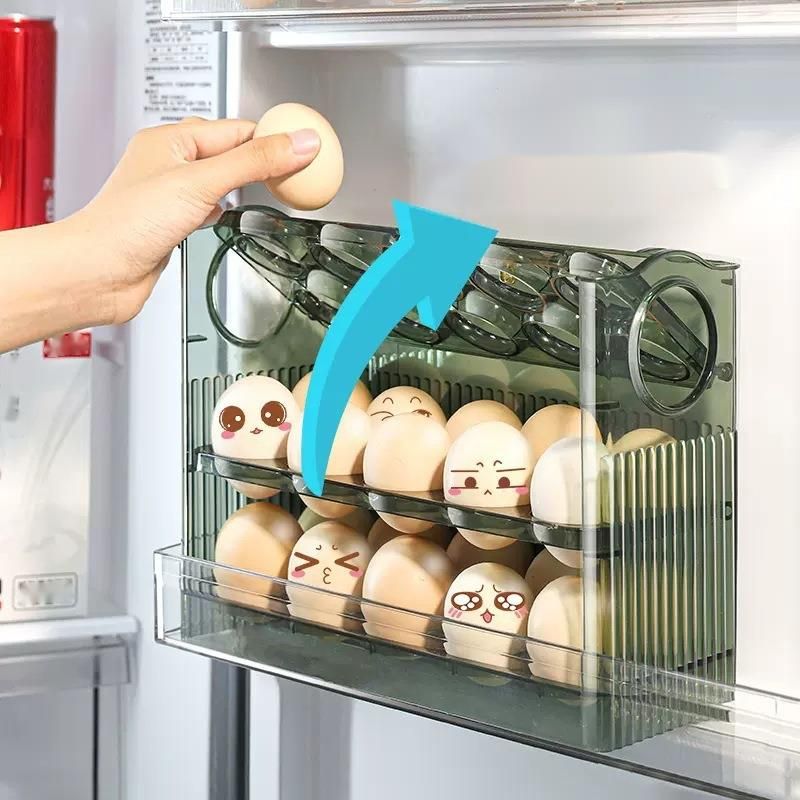 Automatic Flip Refrigerator Side Door Rack Kitchen-Specific Tray Storage Artifact Duck Egg Box_voghion.com