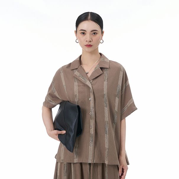 2025 Summer New Plus Size Women's Loose Slimming Short Sleeve Shirt Hook Pattern Fashion Brazilian Collar Blouse 68681_voghion.com