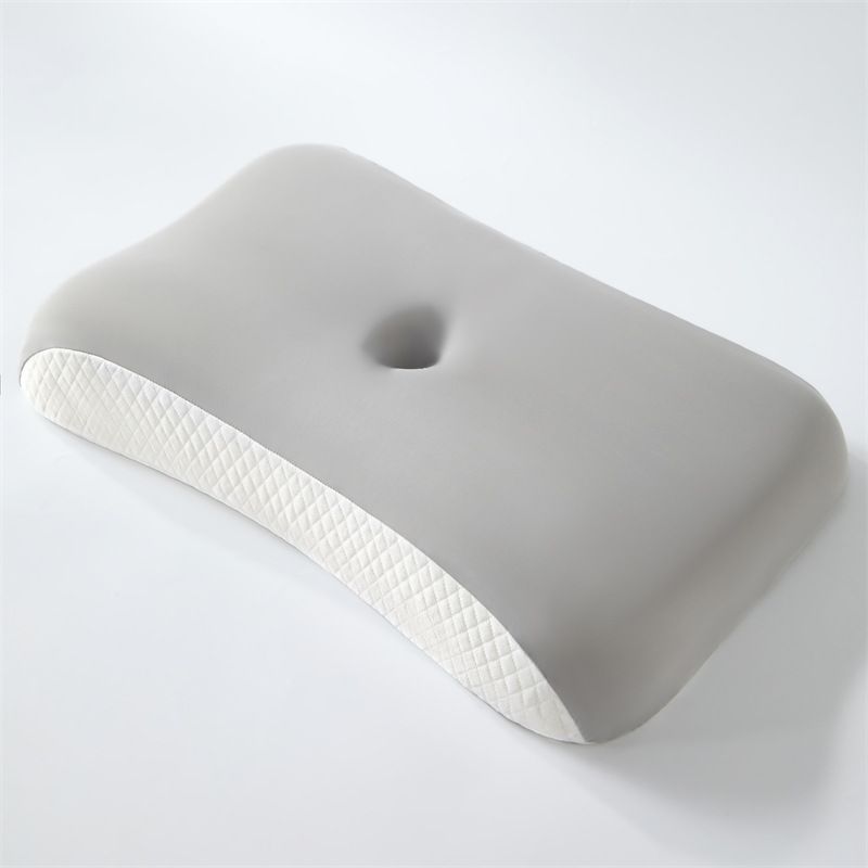 Ergonomic Memory Foam Pillow With Ear Relief Design – Cervical Support For Side & Back Sleepers (60x35x11cm, Grey/Blue/Green)_voghion.com